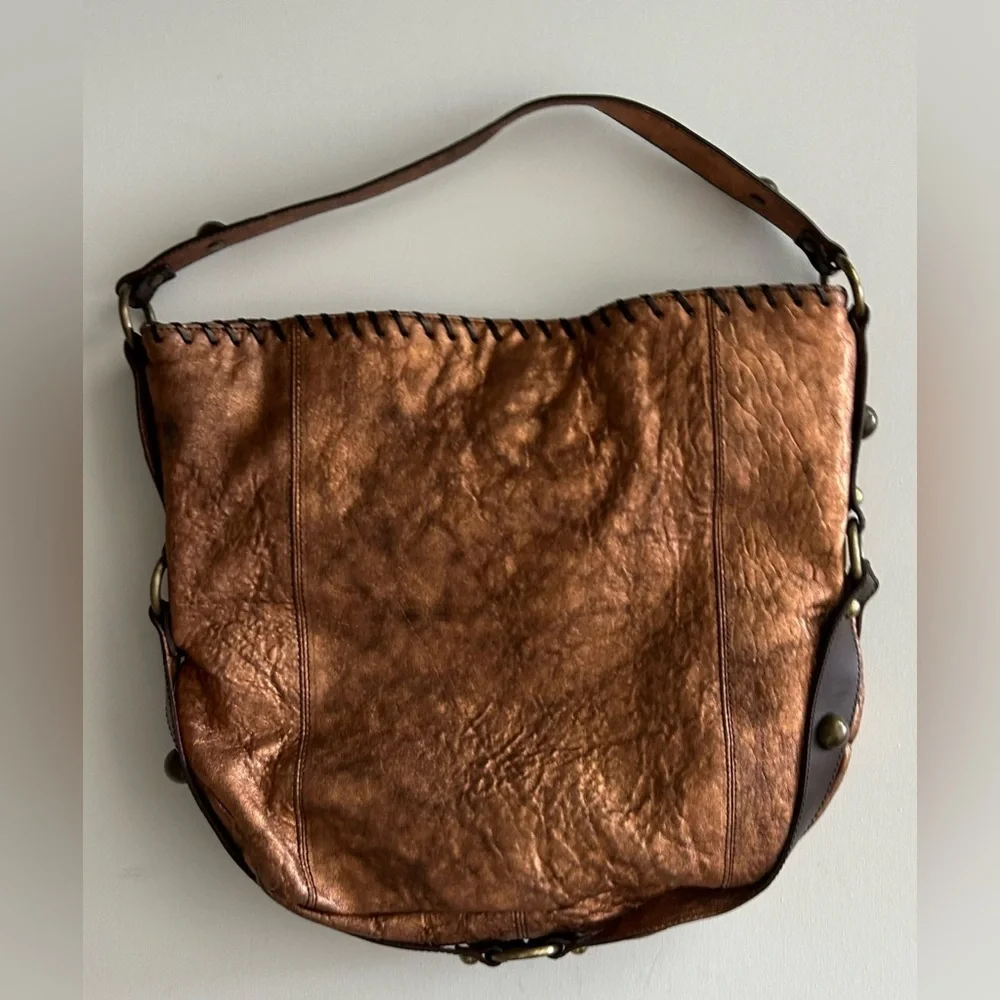 Paolo Masi Italy Metallic Bronze Leather Hobo Shoulder bag